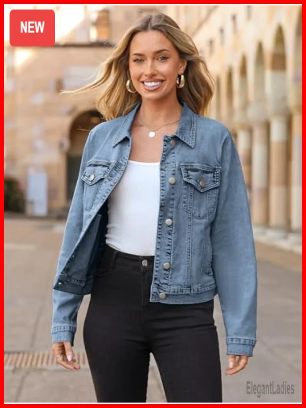 Women's Denim Jacket Classic Long Sleeve Button Down Fitted Western Coat with